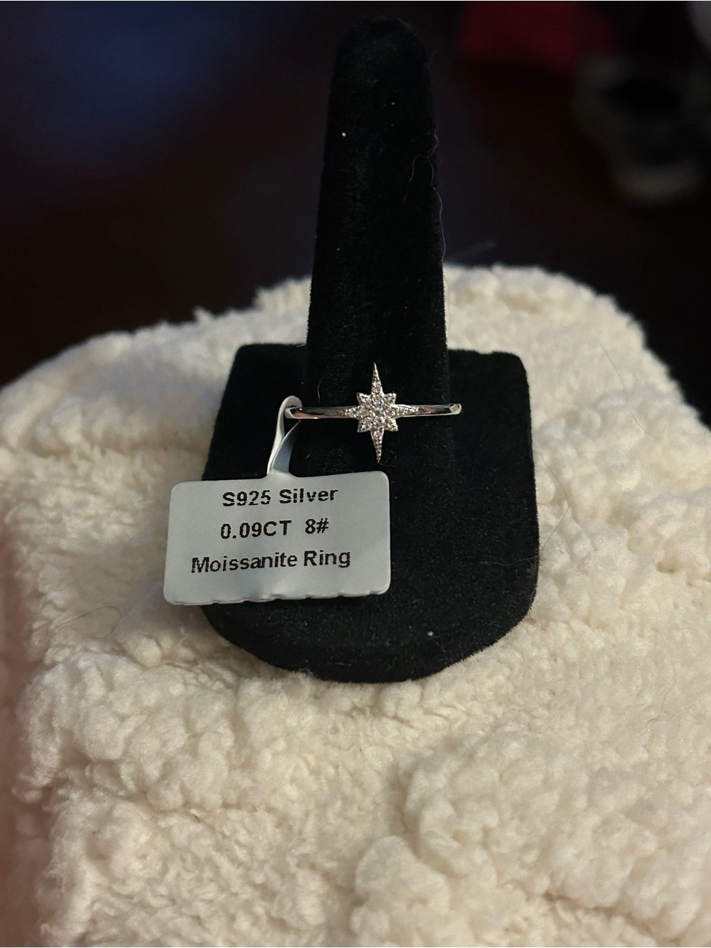 Starburst Moissanite Ring in Sterling Silver size 8